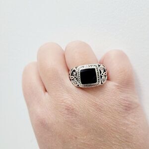 Brand New Silver & Black Square Ring #a Size: 11 US